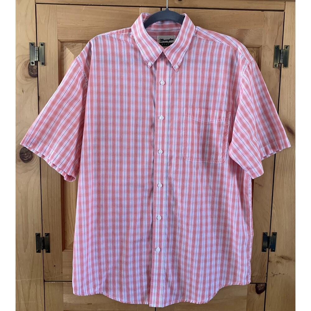 Wrangler Short Sleeve Shirt Button Down Plaid Riata Men's Size L